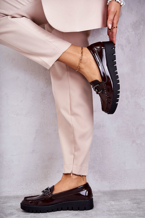 Лаковані лофери на платформі бордового кольору Kjersti