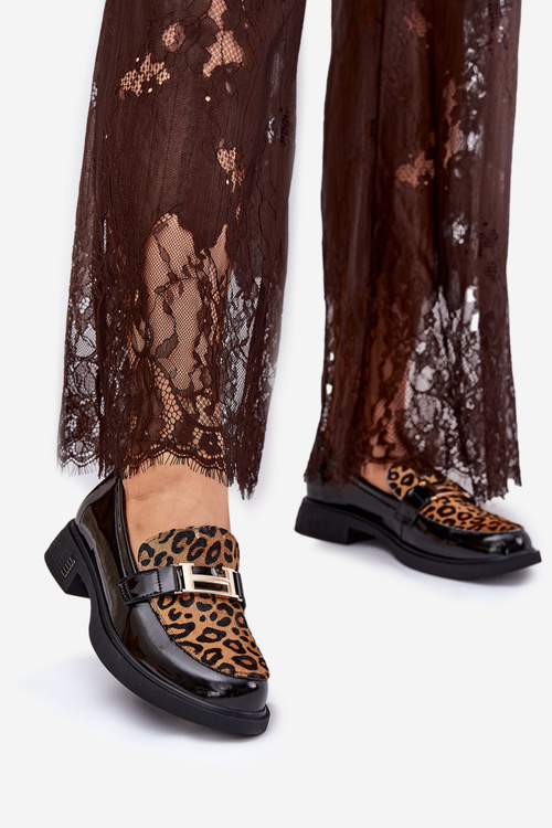 Шкіряні Лакові Мокасини Леопард Vinceza 66790 Чорні