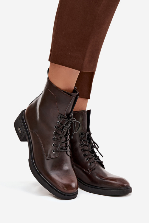 Жіночі чоботи з натуральної шкіри на низькому каблуці утеплені Vinceza 39955 Шоколадні