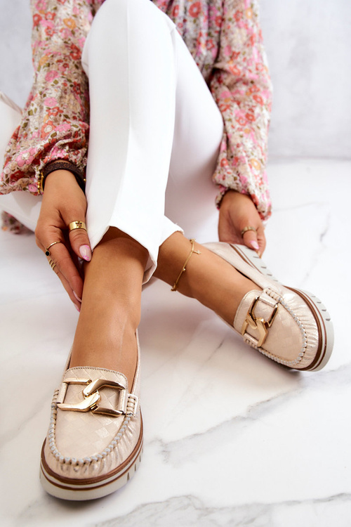 Жіночі шкіряні лофери на платформі Gold Venesia