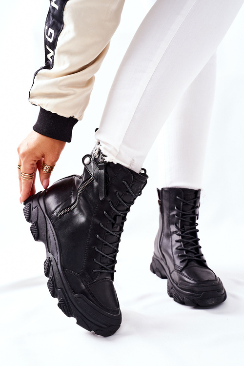 Жіночі шкіряні високі чоботи GOE II2N4031 Чорні