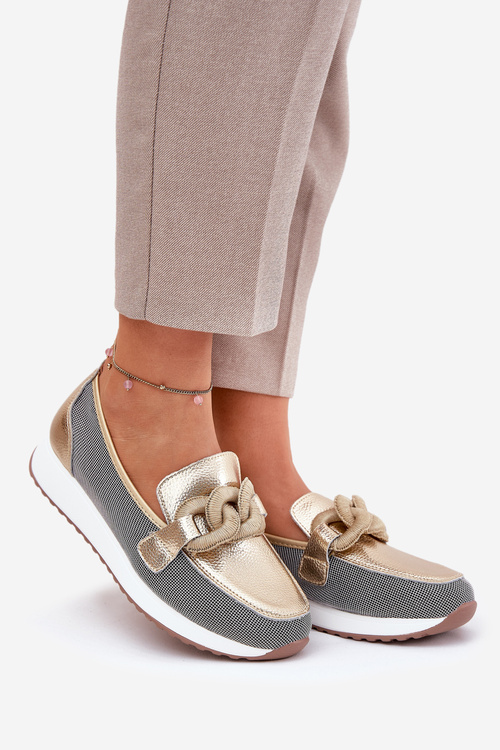 Шкіряні Жіночі Мокасини З Декором D&A LR51-966 Золоті