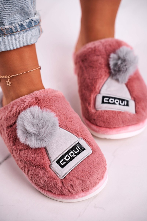 Жіночі пухнасті тапочки з шапочкою та помпоном, рожеві, зберігають тепло