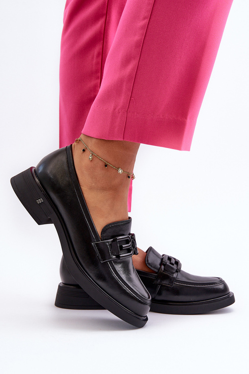 Елегантні чорні шкіряні жіночі мокасини Triana