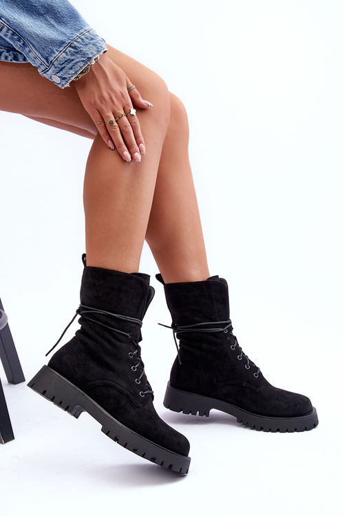 Шкіряні лофери Чоботи на плоскій підошві Чорні Jence