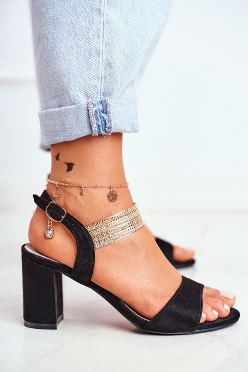 Жіночі босоніжки на шпильці замшеві чорні Enjoy