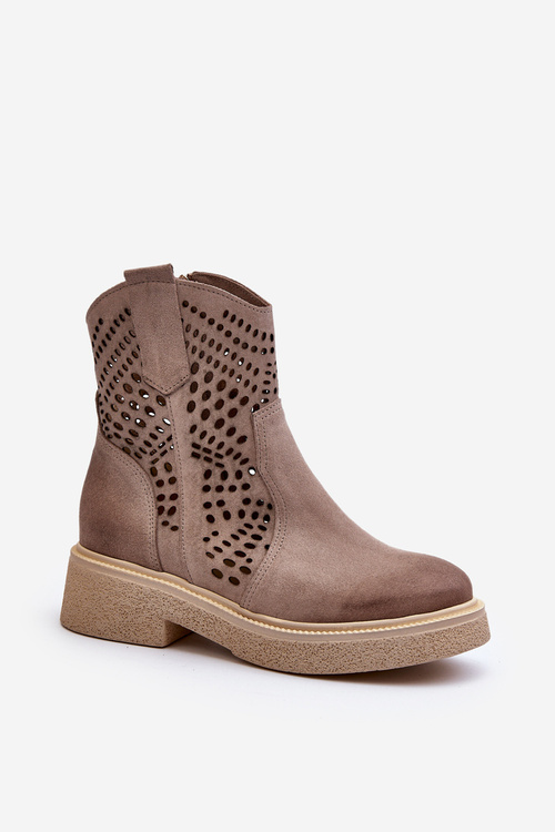 Zazoo 3470 Замшеві жіночі ботильйони на плоскій підошві з вирізом капучино