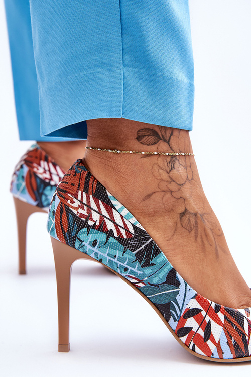 Модні шкіряні туфлі на високих підборах Lewski Shoes 2659 Зелено-блакитні