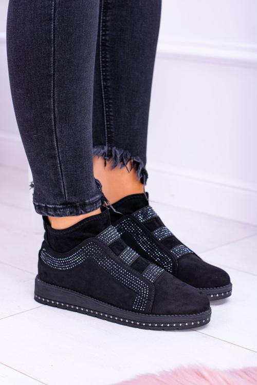 Замшеве чорне жіноче спортивне взуття з цирконієм Petite