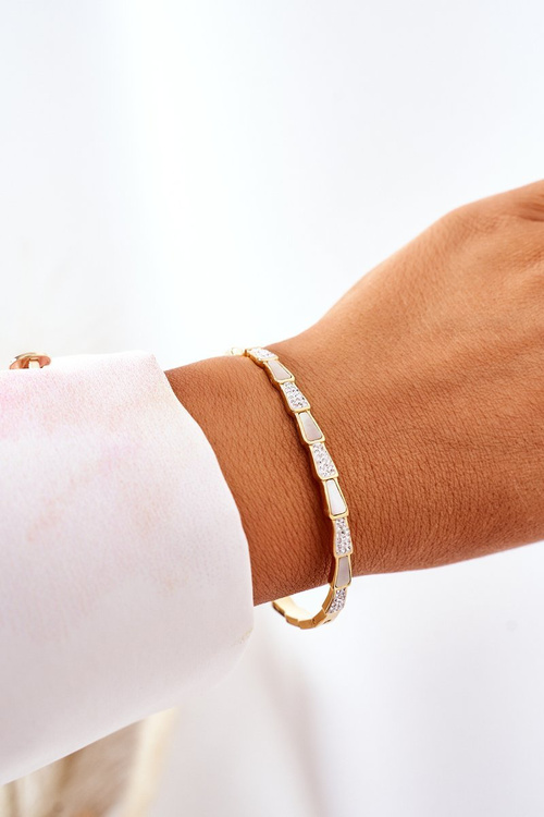 Сталевий браслет з кубічним цирконієм і перламутровим золотом