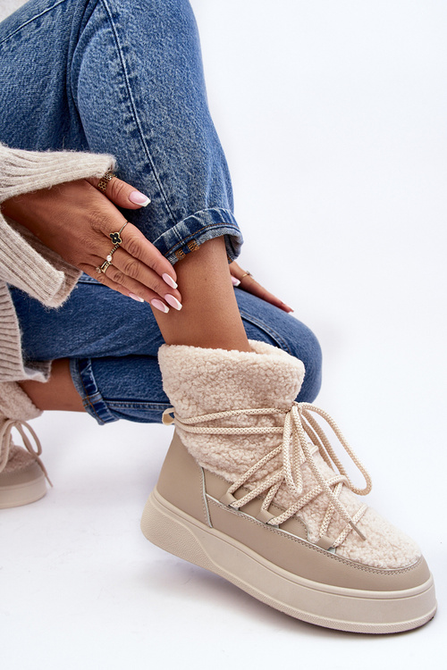 Жіночі зимові черевики на платформі світло-бежеві Ahatissa