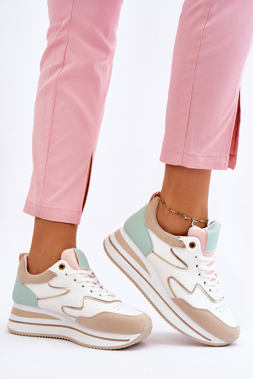 Модне шкіряне спортивне взуття біло-бежевого кольору Roen