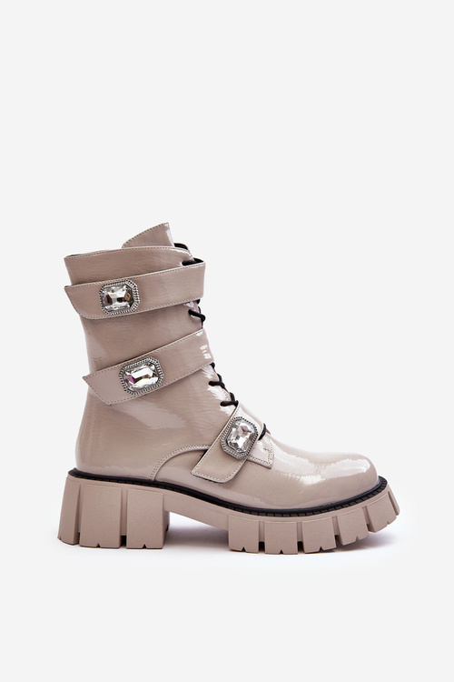 Жіночі блискучі чоботи на шнурівці світло-сірі SBarski MR870-61