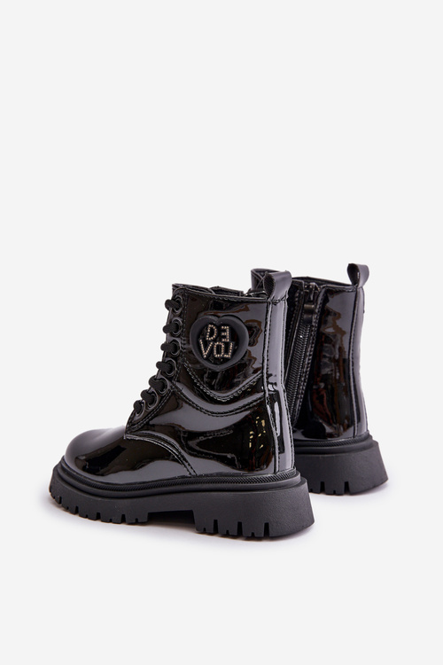 Лаковані чоботи для дівчаток утеплені хутром на блискавці чорного кольору Evaliraea