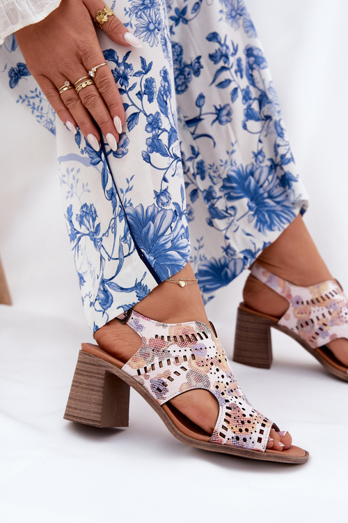 Жіночі Сандалі З Перфорацією На Каблуці Багатокольорові Тосіне