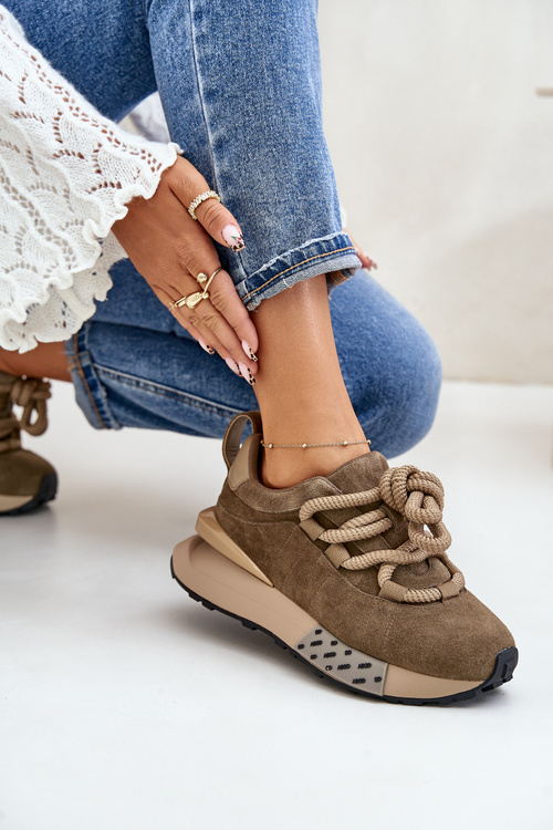 Жіночі замшеві кросівки на платформі з товстою шнурівкою Artiker 54C1466 Світло-коричневий