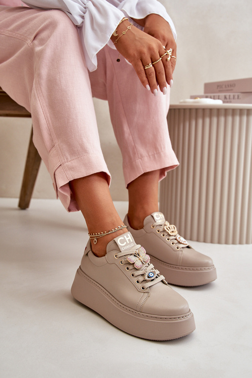 Жіночі шкіряні кросівки з декором CheBello 4292 Бежеві