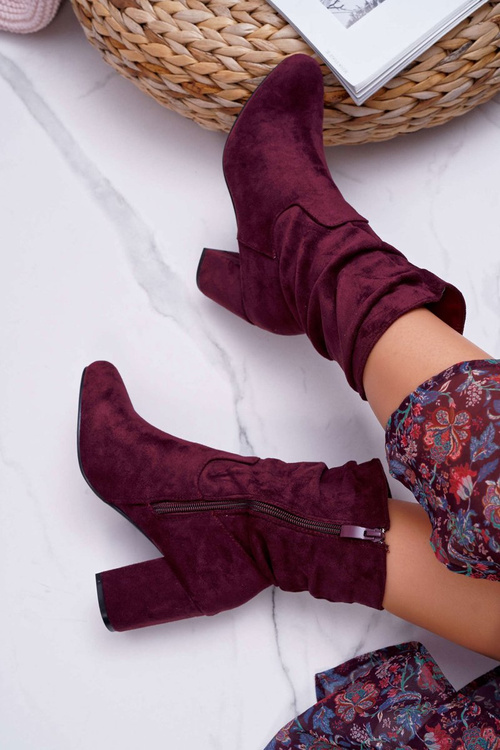 Жіночі чоботи на шпильці замшеві бордові Endless