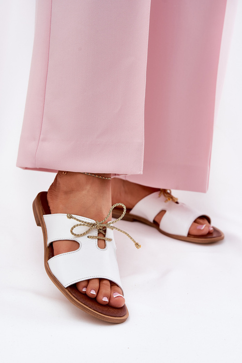 Шкіряні Жіночі Сандалі На Плоскому Каблуці Білі Zazoo 3022