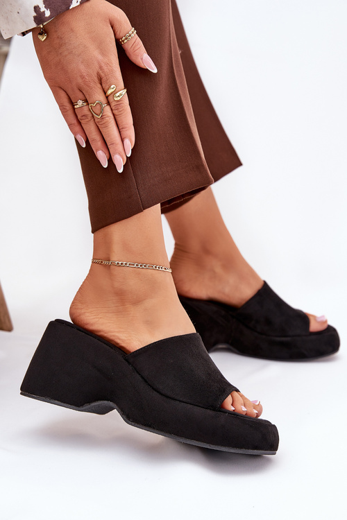 Еко Замшеві Жіночі Сандалі На Платформі І Каблуку Чорні Afisal