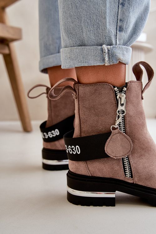 Теплі жіночі ботильйони на блискавці темно-бежевого кольору Calvaro