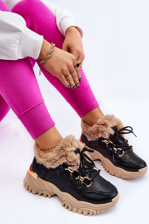 Жіночі утеплені спортивні черевики на шнурівці чорно-бежевий Kerberos
