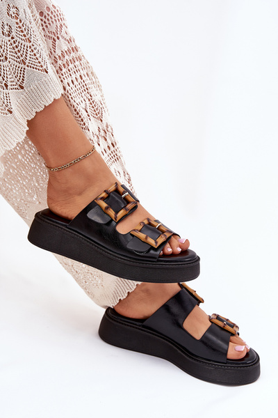 Еко Шкіряні Сандалі Для Жінок На Платформі З Пряжками Чорні Xanivia