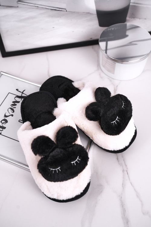 Жіночі пухнасті тапочки Білий Чорний Кролик