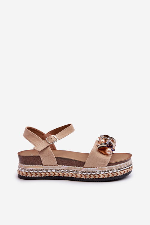 Жіночі босоніжки на танкетці та платформі з декором S.Barski HY056 Бежеві