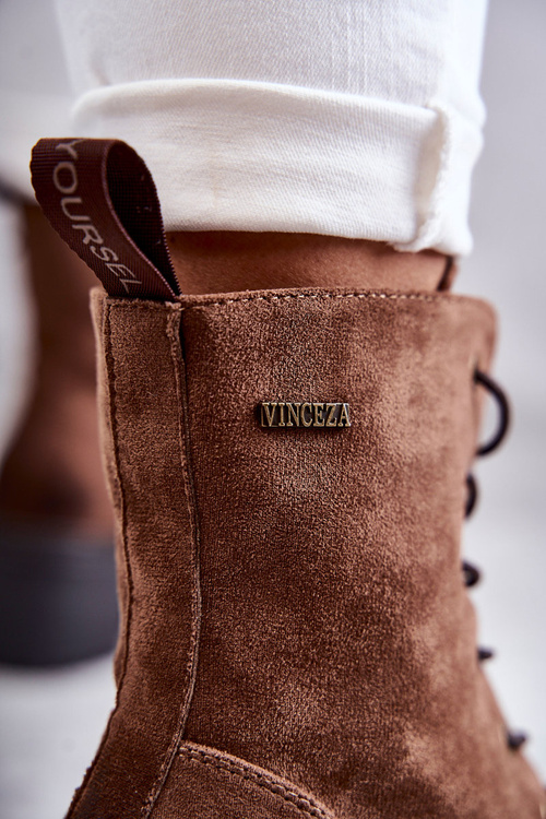 Жіночі теплі черевики на високому каблуці коричневого кольору Grethe