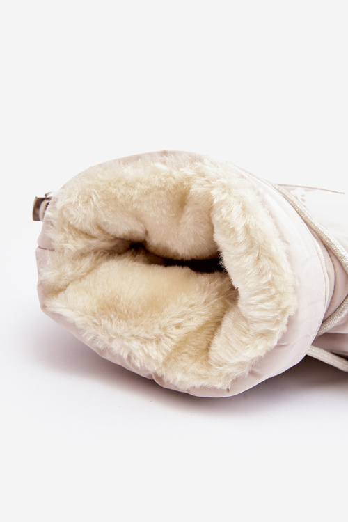 Жіночі зимові черевики на платформі та зав'язці бежевого кольору