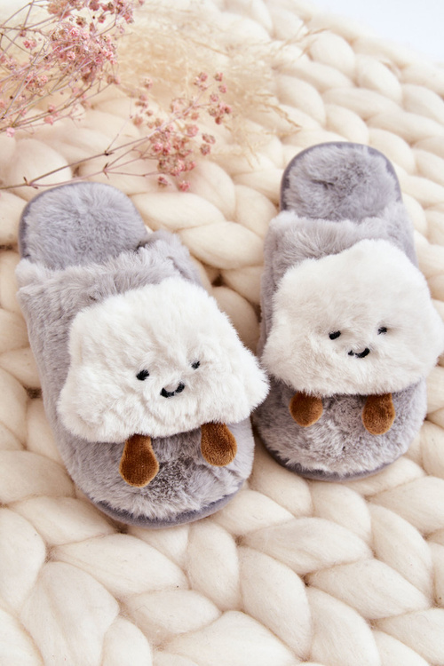 Дитячі теплі тапочки з хутром сірий рубін