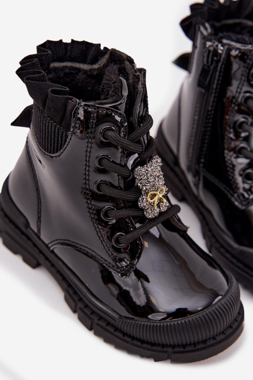 Ботильйони жіночі лаковані на блискавці чорні Felori