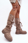 Жіночі замшеві чоботи зі шнурівкою бежево-коричневого кольору