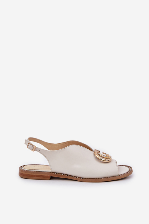 Шкіряні Сандалі На Плоскому Каблуці З Декорацією Світло-бежеві Лаура Мессі 2865