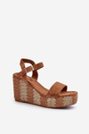Жіночі босоніжки на танкетці з плетеним ремінцем Camel Reviala