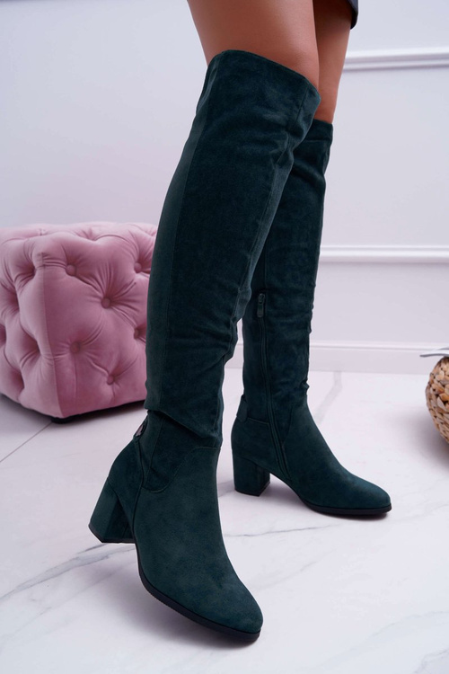 Жіночі чоботи на шпильці замшеві зелені Torgos