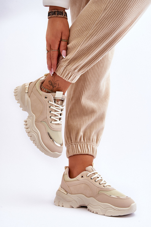 Бежеві класичні кросівки на платформі