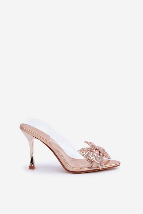 Прозорі Сандалі На Каблуку З Блискучим Бантом Рожеве Золото Viosta