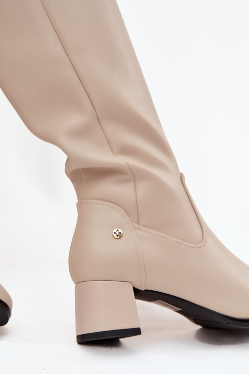 Шкіряні Теплі Жіночі Чоботи На Каблуці Maciejka A7165-04 Бежеві