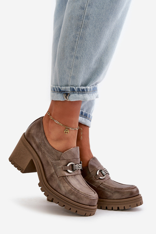 Жіночі туфлі на підборах Zazoo 20175 натуральна шкіра темно-бежевого кольору