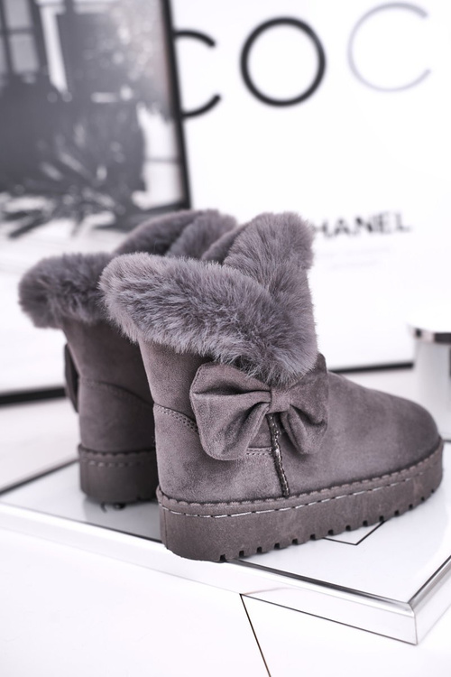 Дитячі снігові черевики з хутром і бантом сірі Vella
