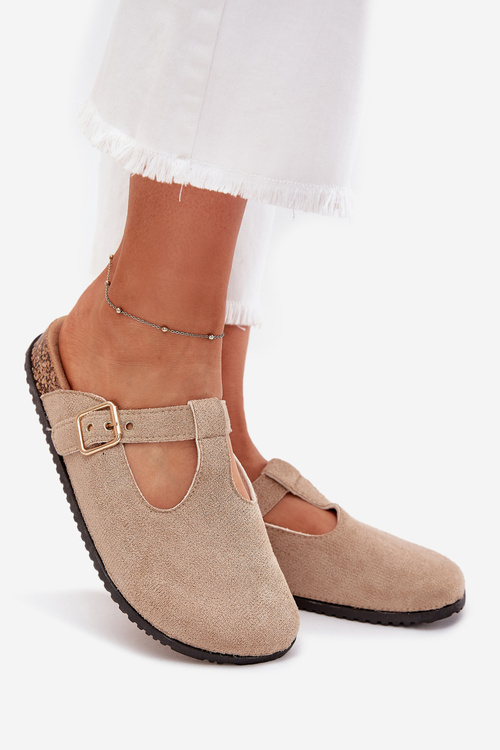 Жіночі Слайдери З Золотою Пряжкою Бежеві Lirina