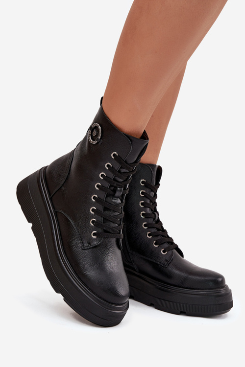 Жіночі робочі черевики з ізоляцією на платформі з декоративним елементом Vinceza 16513 Чорний