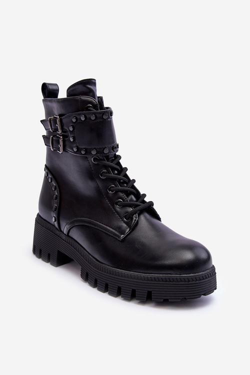 Шкіряні оздоблені чоботи Worker Black Carshena