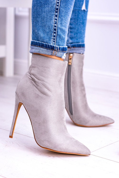 Сірі замшеві венеціанські черевики Lu Boo на шпильці