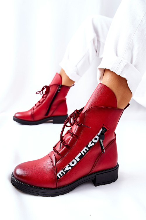 Шкіряні черевики з декоративною блискавкою червоного кольору Lomissa