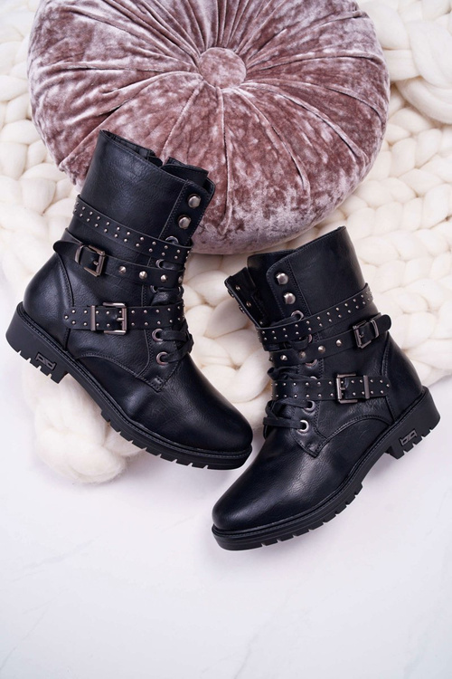 Жіночі високі чоботи на плоскому каблуці чорні Emenbar