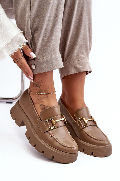 Жіночі лофери з прикрасами кольору хакі Peuria