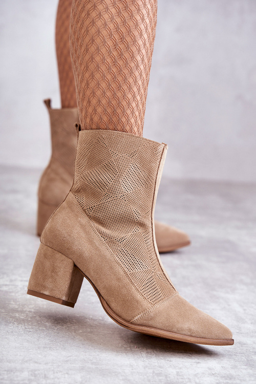 Жіночі замшеві чоботи на підборах Nicole 2757 Бежеві